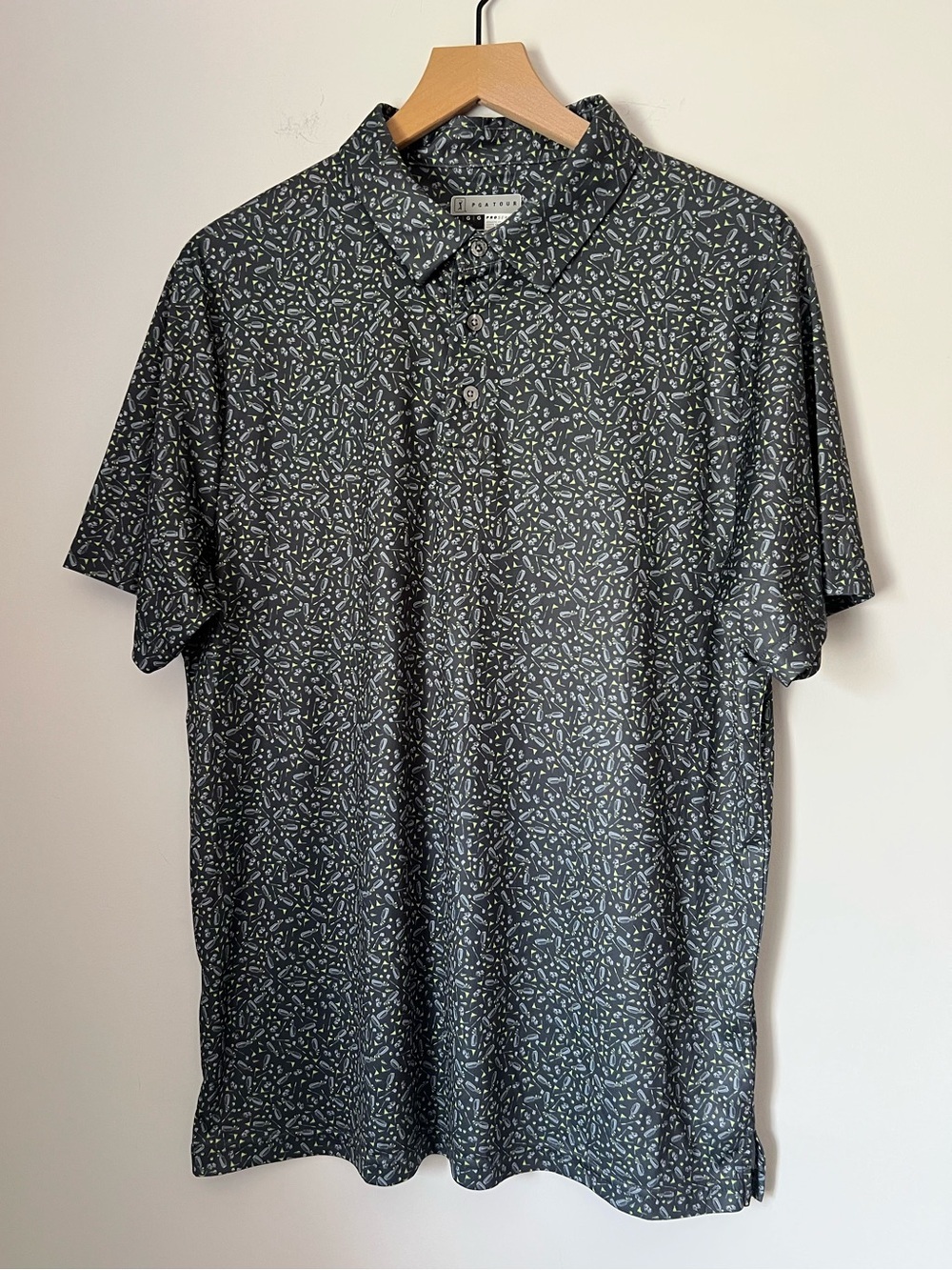 PGATour ProSeries Men's Dark Gray Novelty Print Short Sleeve Golf Polo Shirt